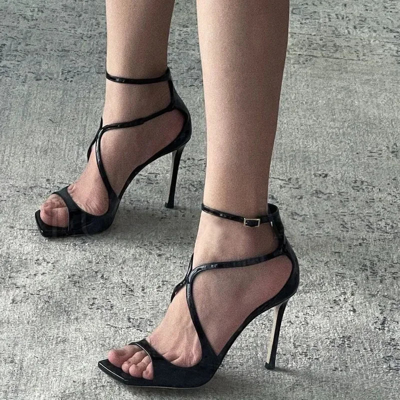 Satin Designer Square Head Gladiator Slingback Party High Heel