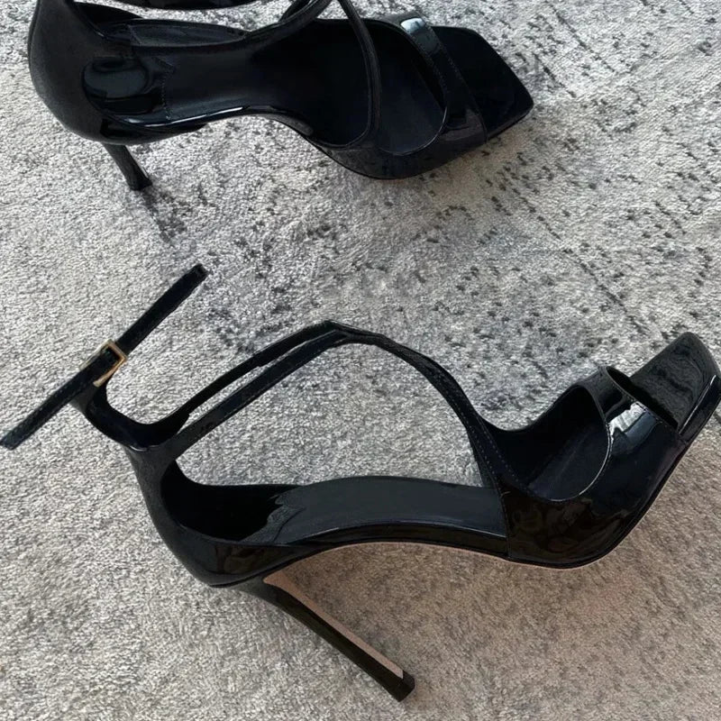 Satin Designer Square Head Gladiator Slingback Party High Heel