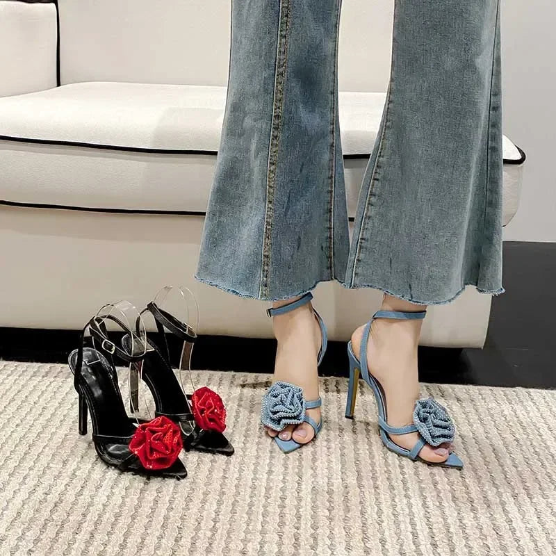narrow band rhinestone pointed toe Thin high heel buckle strap party stylish High Heel Secondary image