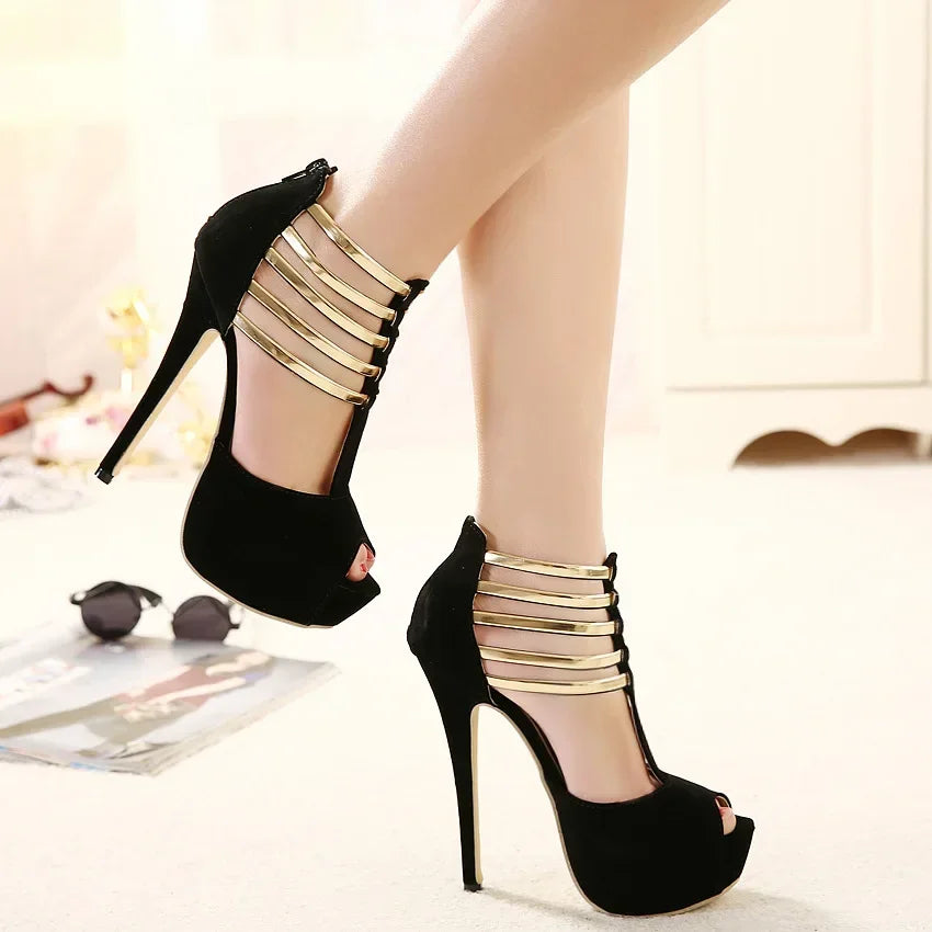 Sleek  Open Toe Platform Narrow Band Hollow Elegant High Heel Main image