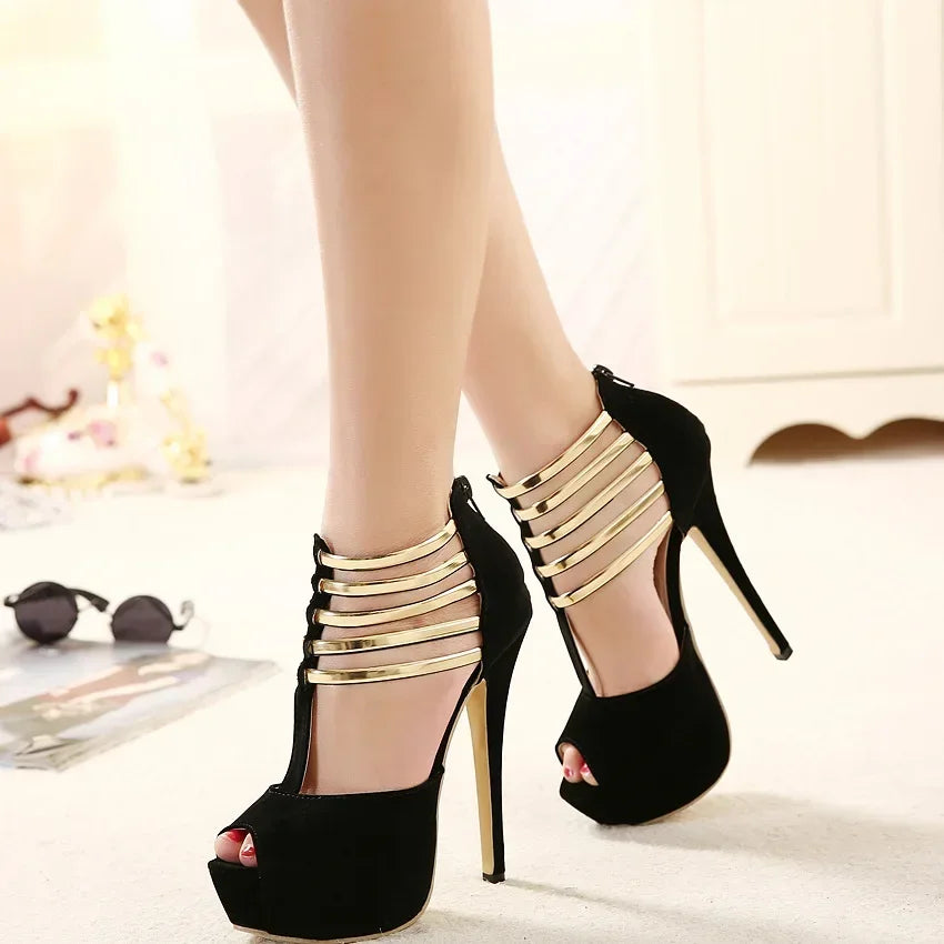 Sleek  Open Toe Platform Narrow Band Hollow Elegant High Heel Secondary image