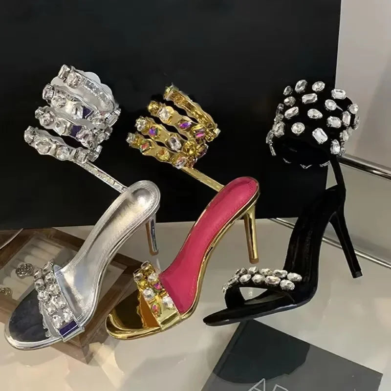 Peep Toe Crystal Ankle Strap High Heel Rond Head Party High Heel Secondary image
