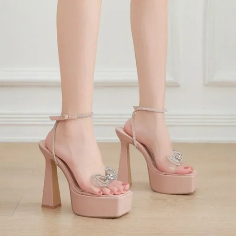 Peep Toe Platform Square Head Rhinestone Butterfly-knot 16CM High Heel High Heel Secondary image