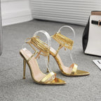 Trendy  Peep Toe Pointed Head High Heel Chain Ankle Straps Summer High Heel