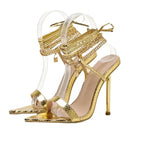 Trendy  Peep Toe Pointed Head High Heel Chain Ankle Straps Summer High Heel