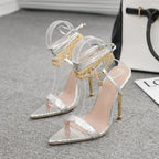 Trendy  Peep Toe Pointed Head High Heel Chain Ankle Straps Summer High Heel