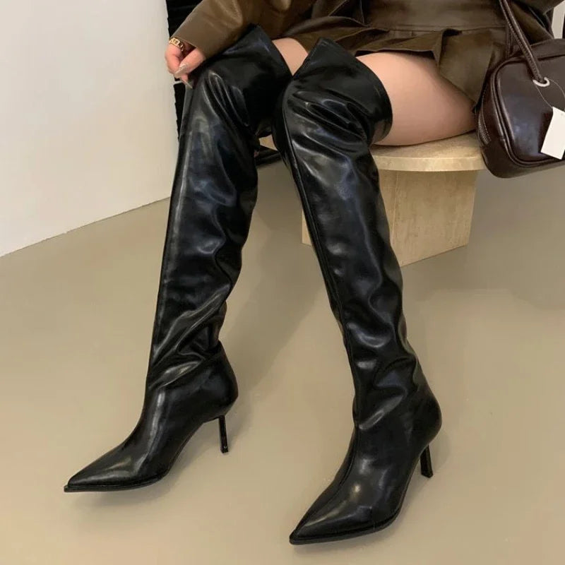 Trendy Stylish Comfortable Elegant Fashionable Chic Pointed Toe Knee High Boots Secondary image