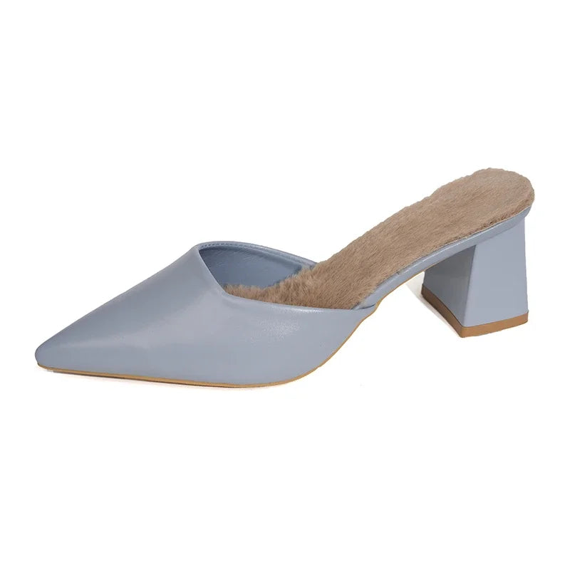Pointed Toe Winter Plush Warm Closed Toe Comfortable Slippers Low Heel Pumps