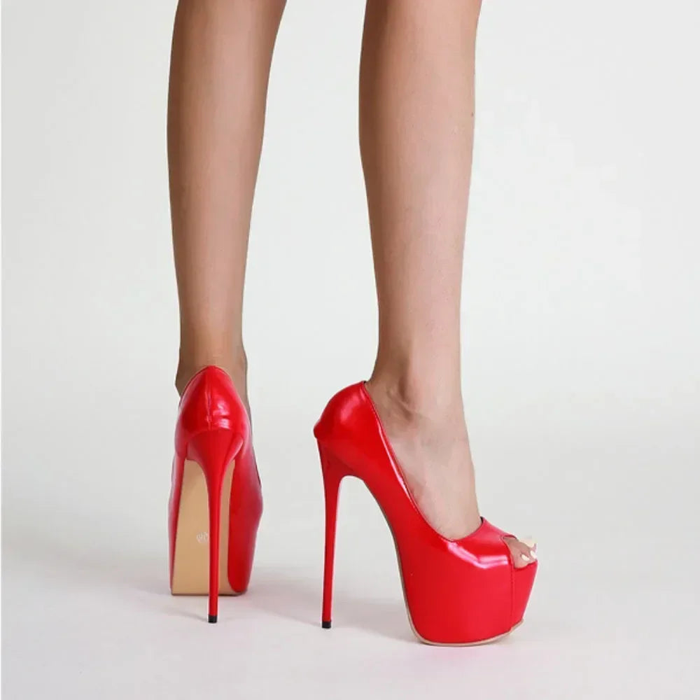 Daring Sexy Red Fish Mouth Platform Shallow Mouth Ultra Super High Heel High Heel