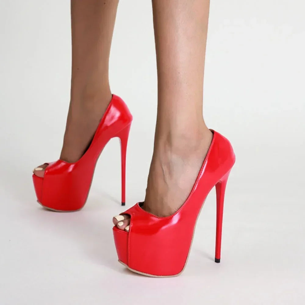 Daring  Red Fish Mouth Platform Shallow Mouth Ultra Super High Heel High Heel Secondary image