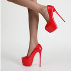 Daring  Red Fish Mouth Platform Shallow Mouth Ultra Super High Heel High Heel