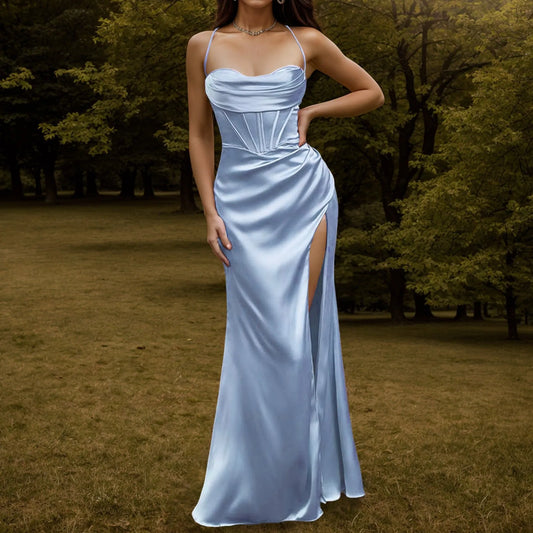 Glamorous Spaghetti Strap Formal Sleeveless High Split Backless Long 2024 New Elegant Evening Party Dress