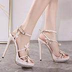 High Heel Narrow Band Butterfly-knot Buckle Strap Summer High Heel