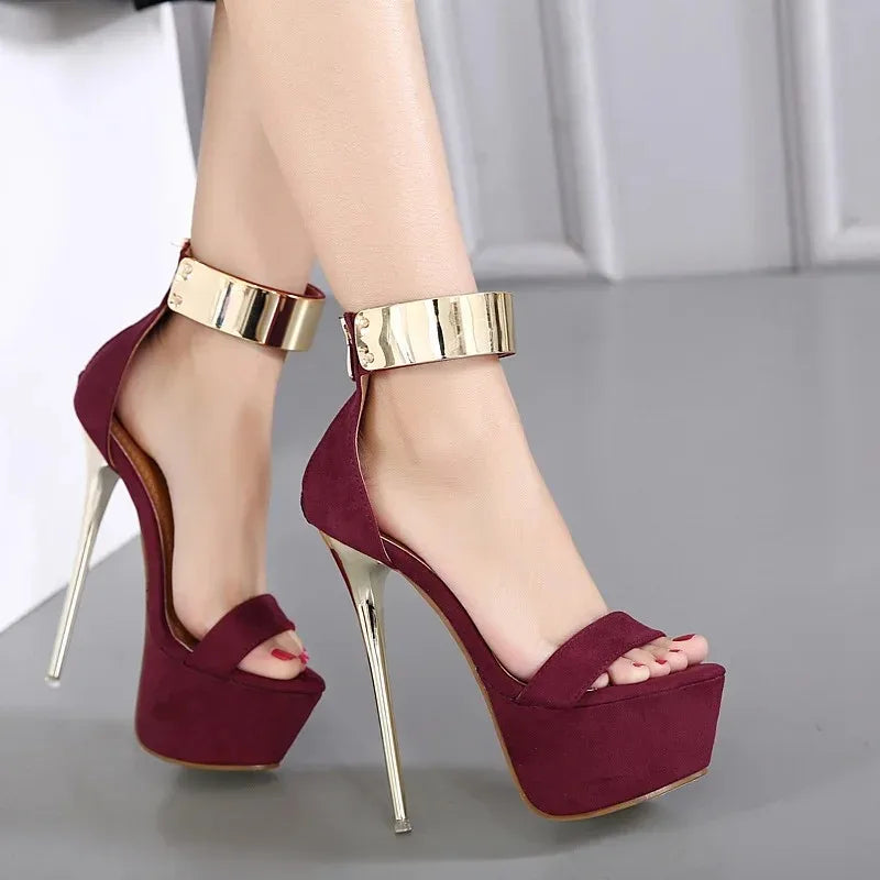 Super Thin High Heel Summer Platform Open Toe Zipper Wedding High Heel