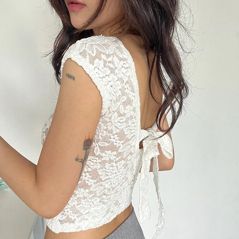 Transparent Lace Backless Cropped Crop Top Secondary image