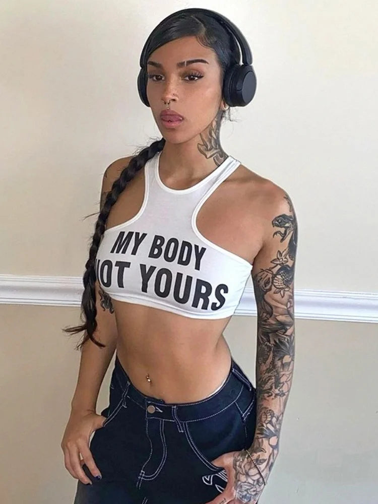 Sleeveless Letter Print Sheer Top Secondary image
