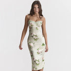 Lace Silk Strap Backless Floral Dress