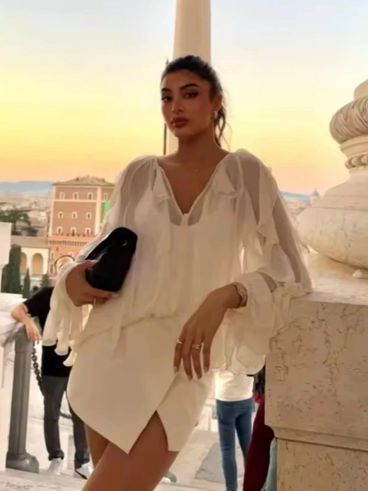 Elegant Chiffon Layered Ruffled Loose Blouse