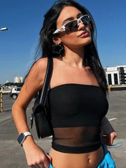 Slim Fit Mesh Solid Colour Sheer Top