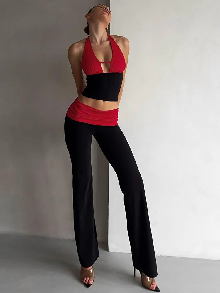Patchwork Backless Ruched Pants Set Main image