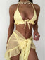 Ruffled Sarong Halter Three Piece Bikini Set