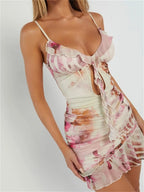 Colorful Tassel Irregular Floral Dress