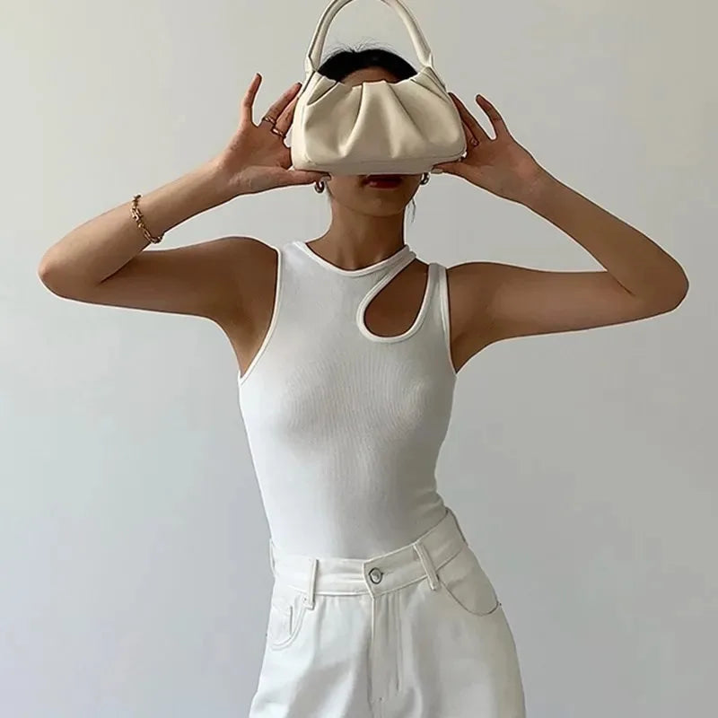 Y2K Casual White Hollow Sleeveless Cami Top Main image