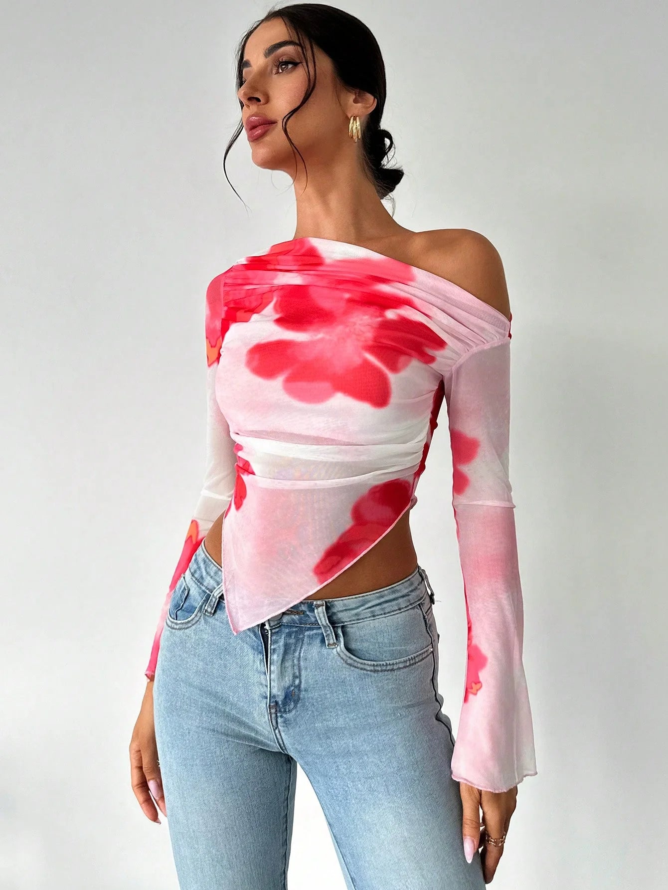 Oblique Tie-Dye Long Sleeve Sheer Top Main image