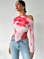 Oblique Tie-Dye Long Sleeve Sheer Top