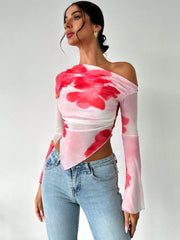 Oblique Tie-Dye Long Sleeve Sheer Top
