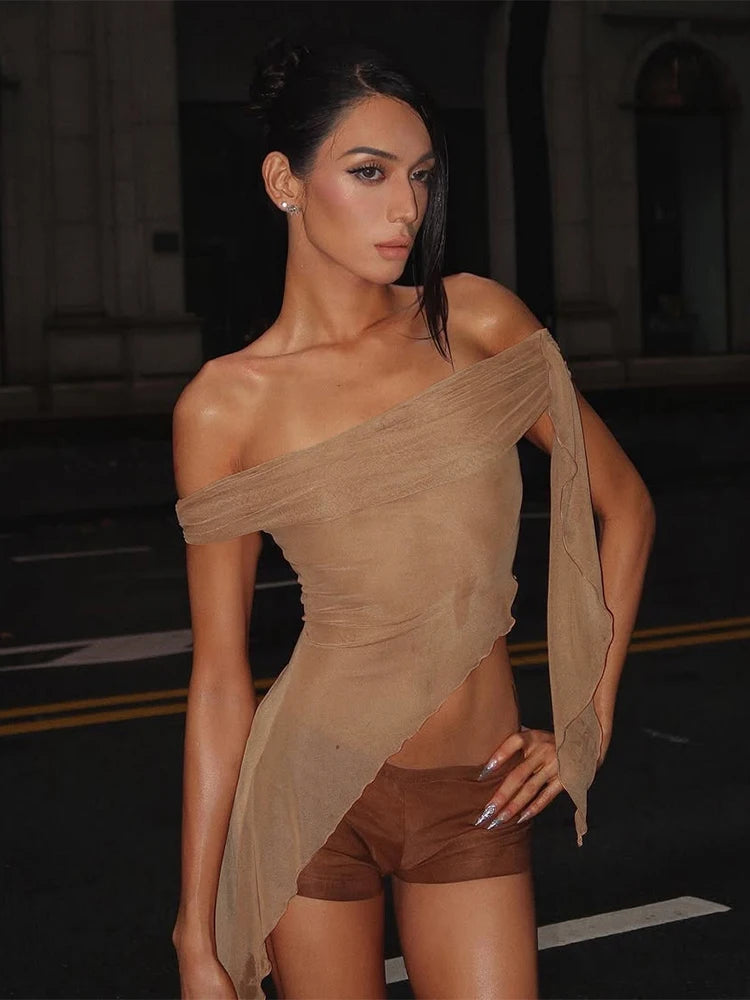 See-Through One Shoulder Pleated Strapless Secondary image