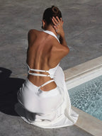 Backless Lace-up Solid Color Cami Top