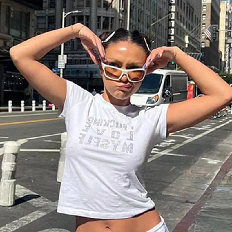 Rhinestone Y2K Harajuku Baby Tees Crop Top Secondary image