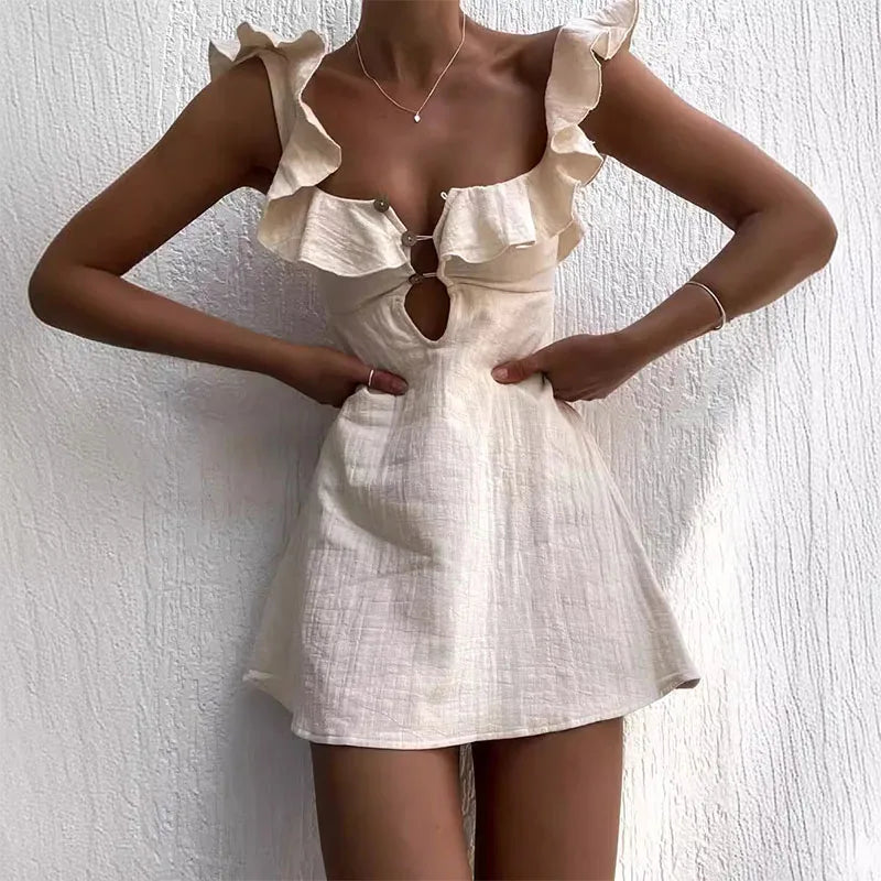 Hollow Ruffled Cotton Beach Gothic Mini Dress Main image