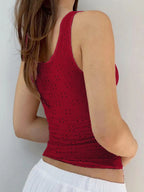 Red Lace-Up Cut-Out V-Neck Backless Cami Top