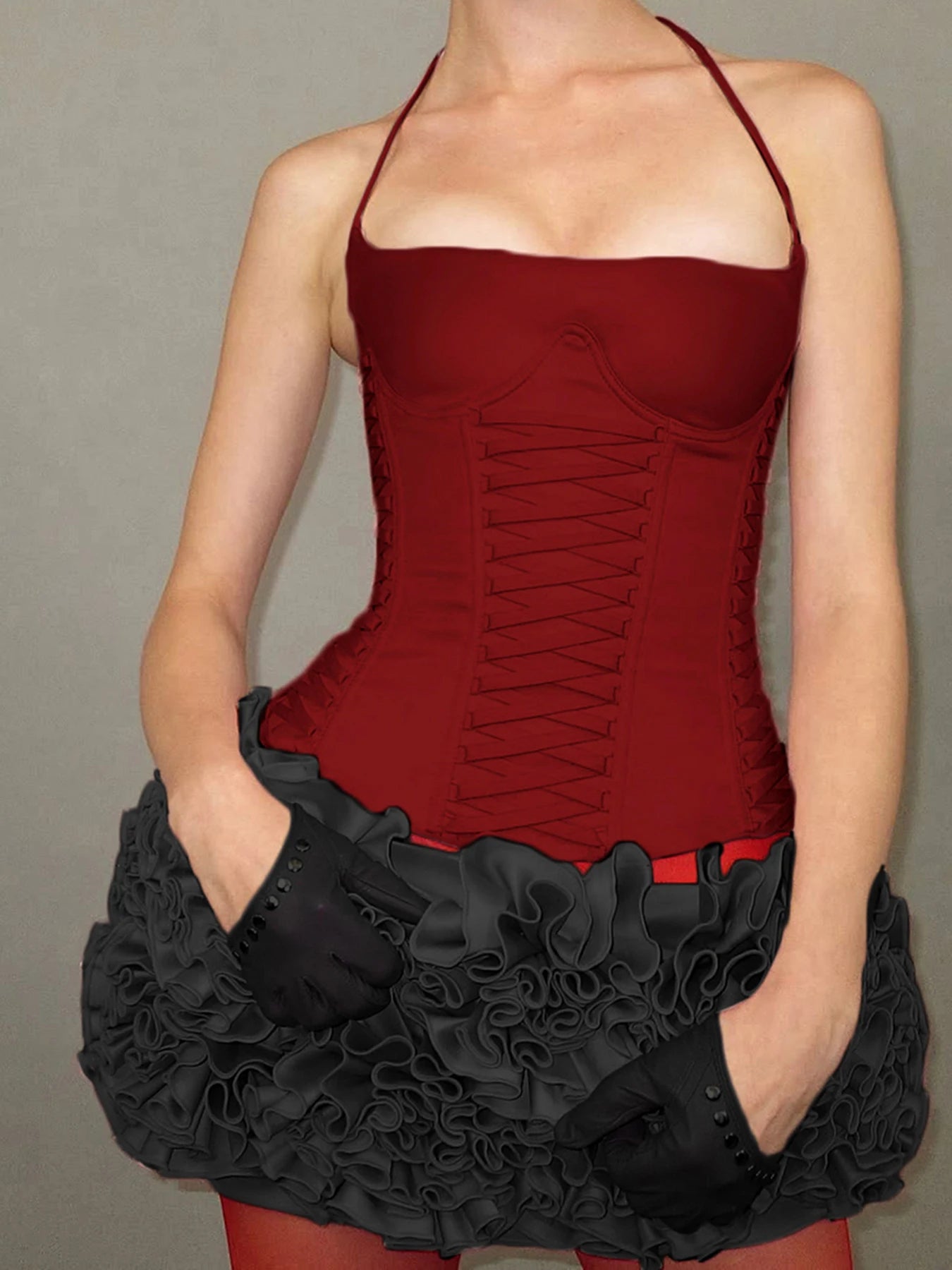 Solid Bandage Halter Slim Slash Neck Cami Top Secondary image