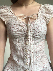 Prairie Chic Floral Print Women’s Blouse Crop Top