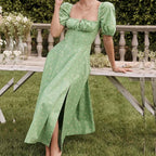 Split Short Sleeve A Line Floral Dress