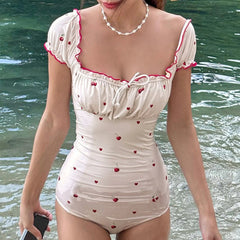 Cherry Print Square Collar Y2K Romper