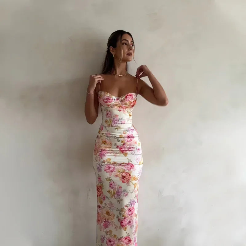 Spaghetti Strap Slim Fit Floral Dress