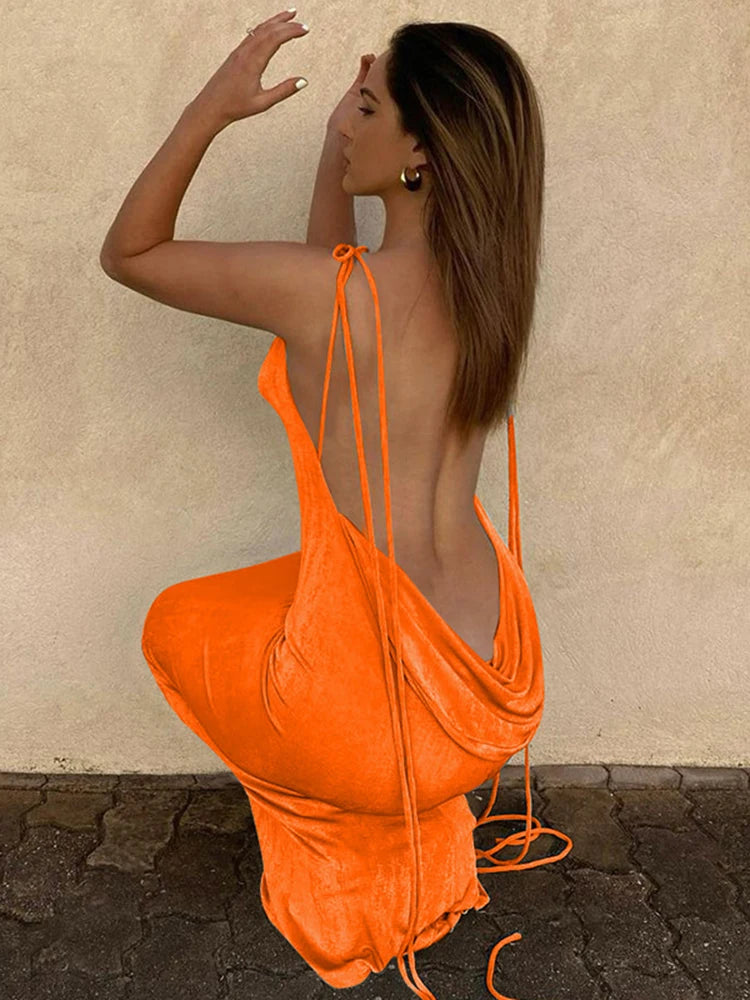 Drawstring Hollow Slit Maxi Dress Secondary image