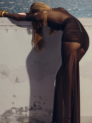 Mesh Zipper Patchwork Maxi Dress