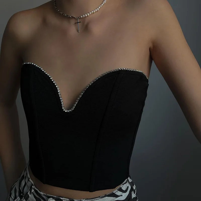 Deep V Neck Halter Crop Strapless Secondary image