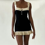 Button Lace Tank Backless Mini Dress