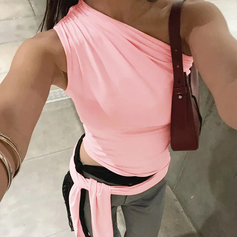 One Shoulder Lace Up Bodycon Crop Top Secondary image
