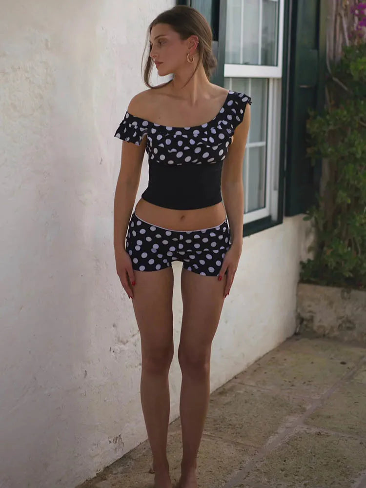 Polka Dot Patchwork Sleeveless Tank Top Two Piece Shorts Set Secondary image