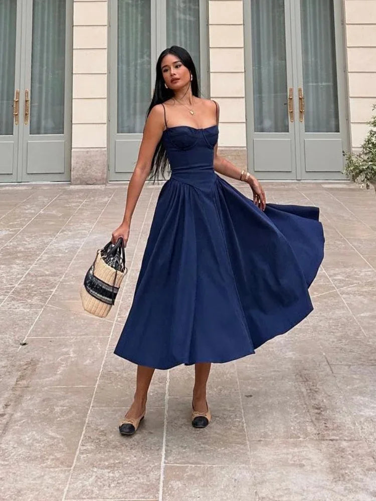 Spaghetti Strap Slim A-Line Midi Dress Main image