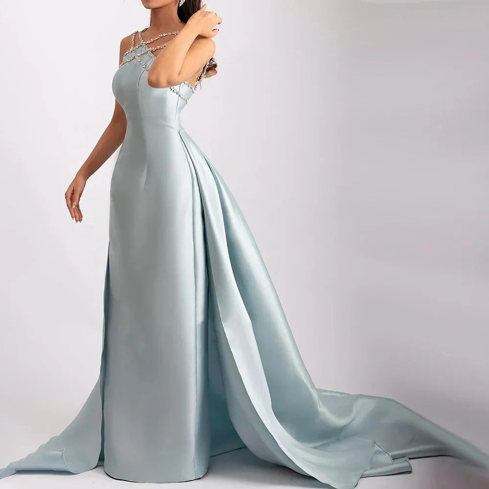 Crystal Satin Spaghetti Prom Dress Main image
