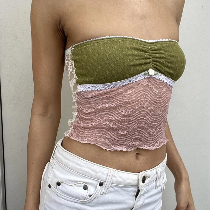 Lace Trim Sheer Mesh Strapless Secondary image