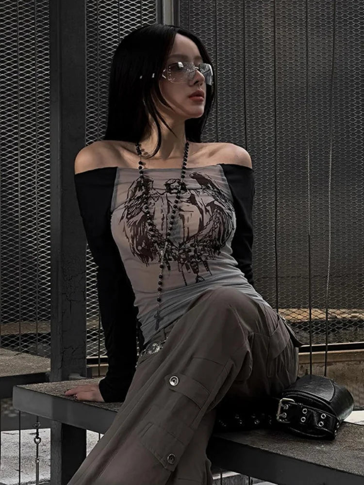 Knitted Mesh Character Print Sheer Top Secondary image